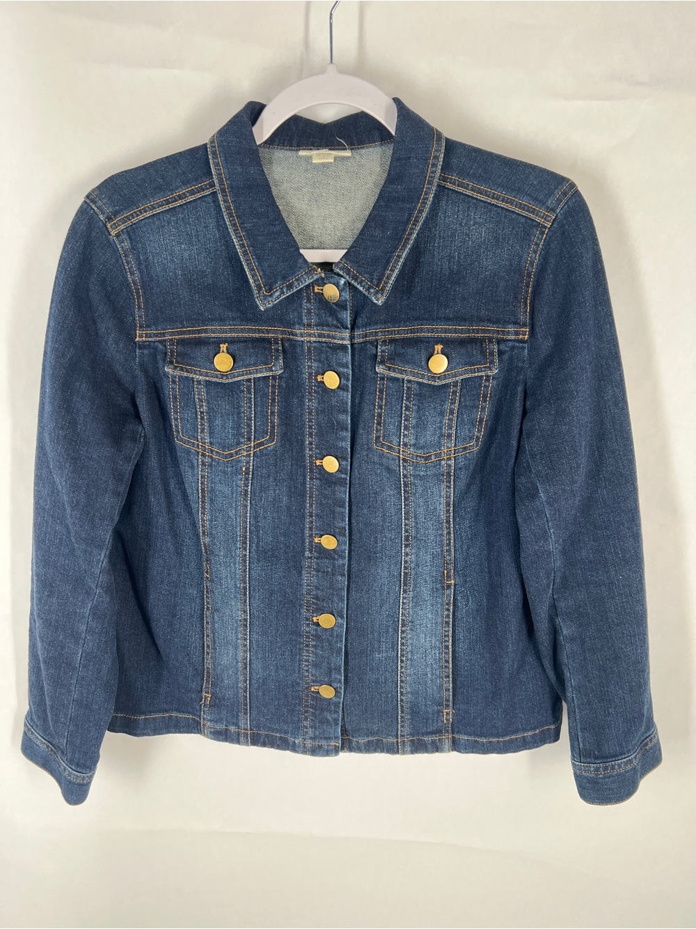 J.Jill Denim Stretch Jean Jacket Small Petite Dark Wash Classic Button Front